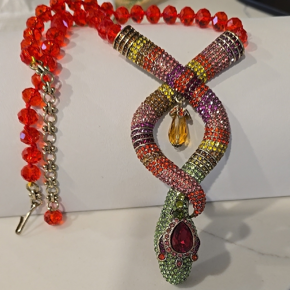 Multicolor Crystal Snake Pendant Necklace
